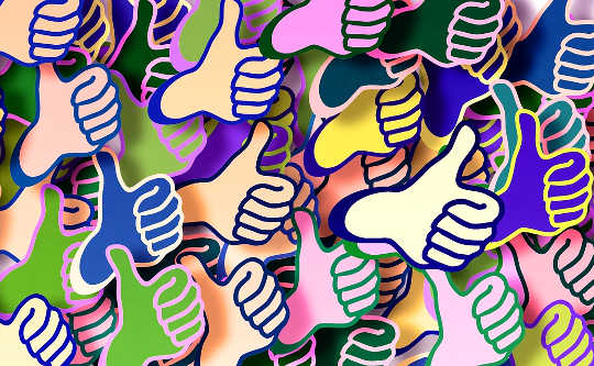 Practicing Safe Success: Working with Your Inner Selves drawing of numerous hands with a thumbs-up